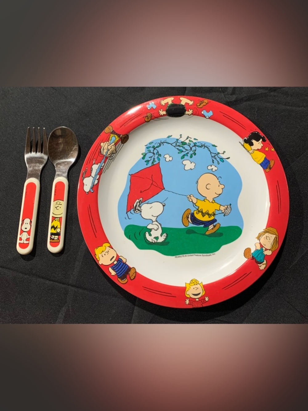 Vintage peanuts snoopy and Charlie Brown plate fork and spoon set